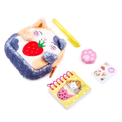 VOTUM Flower Cat Keychain Charm for Backpacks, Purses, Handbags, Car Keys with Stationery Set - Includes Mini Notebook, Gel Pen, Eraser, Stickers - Portable &; Fun Gift for Tweens Ages 8+ - style: Flower Cat