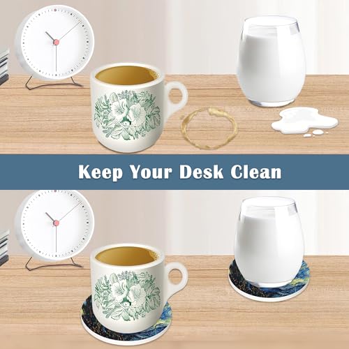 Drink Coasters Set of 4,The Starry Night Coasters for Drinks Ceramic Coaster with Cork Bottom for Kinds of Mugs and Cups,Home Decor,4'' - color: The Starry Night