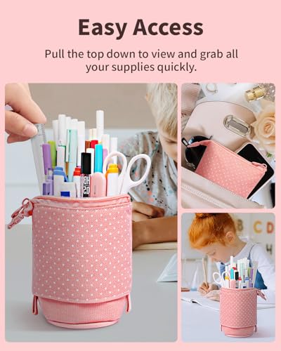 Sooez Standing Pencil Case, Cute Stand up Pencil Pouch, Telescopic Pen Bag - color: Pink