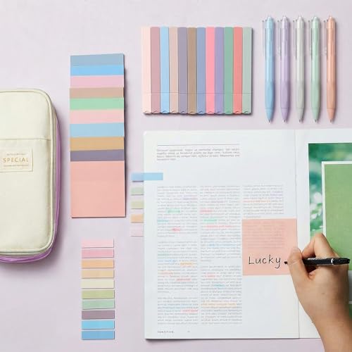 Jutom 39 Pcs Aesthetic Book Annotation Kit,Purple,Cute Style - color: Purple Beige, style: Cute Style