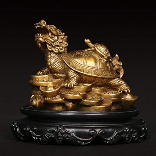 Amperer Feng Shui Brass Dragon Turtle Statue Wealth Prosperity Sculpture with Set of 5 Lucky Charm Ancient Coins on Red String Best Housewarming Congratulatory Gift Home Decor (C2 Dragon Turtle) - color: C2 Dragon Turtle