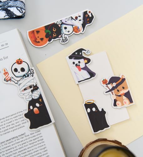 5pcs/Set Cute Magnetic Bookmark, Funny Peeping Ghost Book Marker Clip for Teachers, Students, Book Lovers Gifts, Printing on 2 Side (Ghost) - color: Ghost