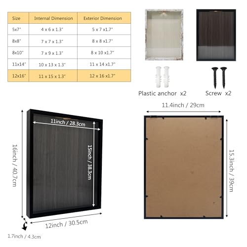 GraduationMall 12x16 Top Loading Shadow Box Frame with HD Glass,Wood Display Case with Slot,1.25 inches Interior Depth,Ideal for Wine Bottle Caps,Tickets,Shells,Stamps and More,White - color: Black, size: 12x16
