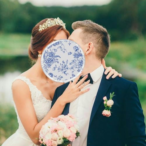 4 Styles Flower Round Foldable Hand Fan Japanese Foldable Fan Style Handheld Compact Cooling Fans,Round Folding Fan for Outdoor Games,Xmas Decoration,Festival,Party Favors,Travel,Events - color: Blue flowers
