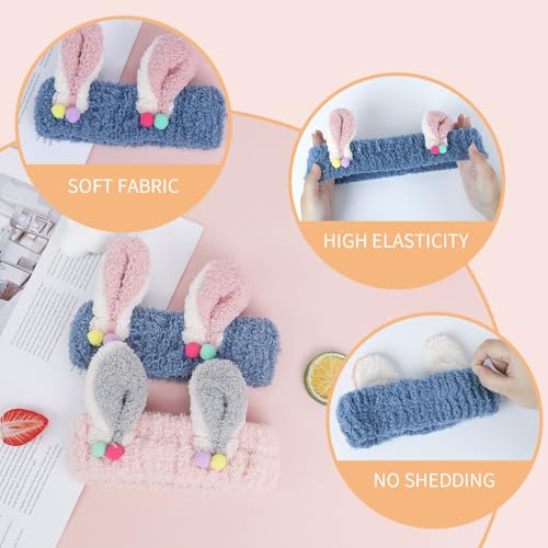 PERFECTSIGHT Kawaii Headband for Spa, Makeup, Washing Face, Party - 2 Pack Cute Hair Band for Shower Beauty Skincare, Soft Facial Headbands for Girls and Women (Pink+Blue Rabbit Ear) - color: Pink+Blue Rabbit Ear