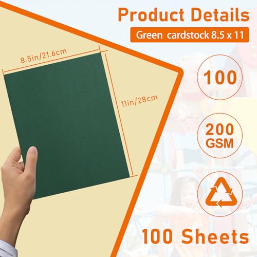 Guakicae 100 Sheets Dark Green Cardstock 8.5 x 11 Scrapbooking Paper 75lb - color: Green, size: 100 Sheets
