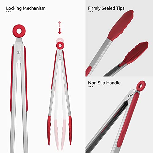 U-Taste Kitchen Tong for Cooking, 600ºF Heat-Resistant Silicone, 12in/Red - color: Red, size: 12 inch
