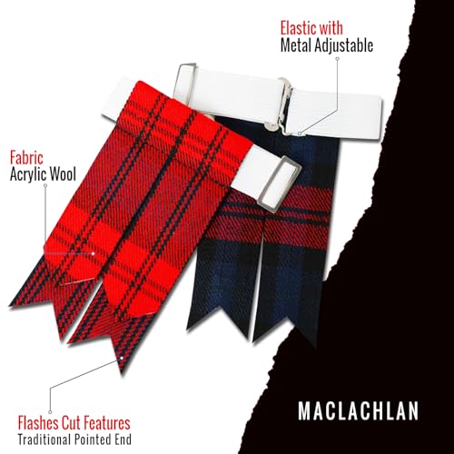 Kilt Flashes for Men with Heavy Buckle Adjusters, Plain & Tartan Kilt Sock Flashes. - color: Maclaclhan