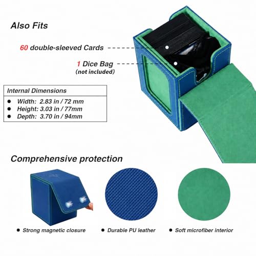Venssu MTG Deck Box with Commander Display Window (Blue&Green, 1 window) - color: Blue and Green