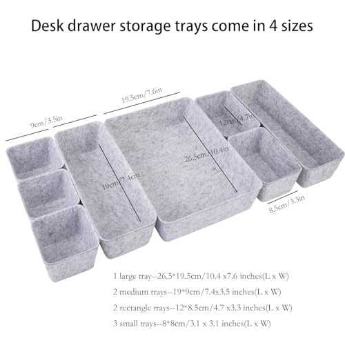 Felt Desk Drawer Organizer, 8pcs Shallow Storage Trays Bins, Office Accessories Box Inserts College Jewelry & Makeup Boxes Containers(Grey) - color: Grey