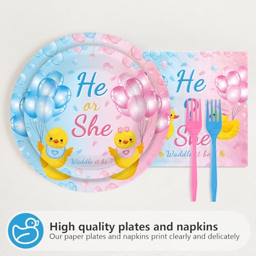 96Pcs Duck Gender Reveal Party Decorations, Serves 24 - style: Yellow Duck Gender Reveal