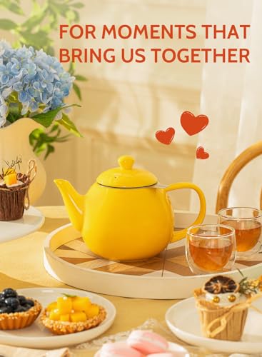 Sweese Teapot, Porcelain Tea Pot with Stainless Steel Infuser, Blooming & Loose Leaf Teapot - 27 ounce, Yellow - color: Yellow, size: 27oz (with infuser)