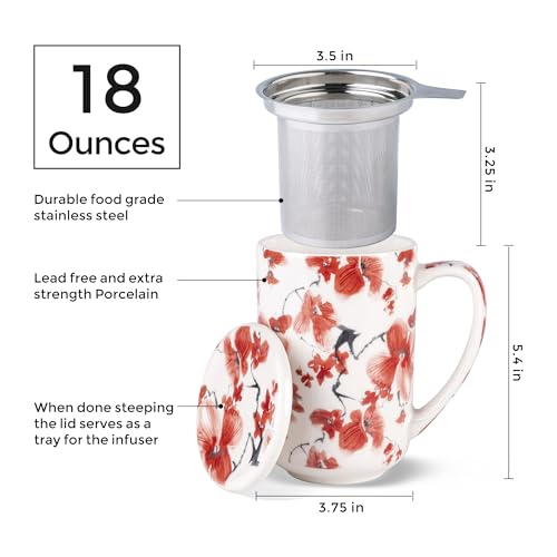 AmorArc Tea Cup With Infuser and Lid, 18oz Loose Leaf Tea Mug With Steeper - color: Sakura