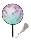 Seres Classic Round Fan,Wood Fan Rib&Semi-Transparent Silk Cloth,10+ Optional Patterns,Diameter 8.3in,团扇 (6.Purple Blooms) - color: 6.Purple Blooms
