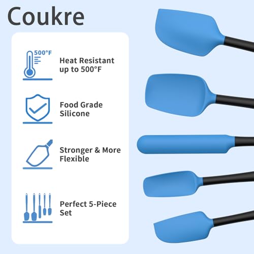 Coukre Silicone Spatula Set of 5,High Temperature Resistant, Food Grade Silicone, Dishwasher Safe, for Baking, Cooking (Blue Black) - color: Blue/Black