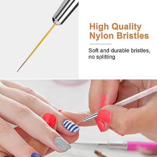 TEOYALL 5Pcs Fine Liner Brushes, Nail Art Striping Thin Line for Gel Polish