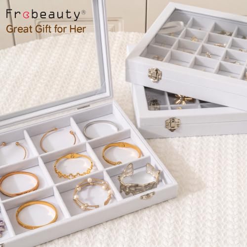 Frebeauty 12 Grid Bracelet Holder Box,Velvet Jewelry Tray with Clear Lid - color: White, size: 12 Grid
