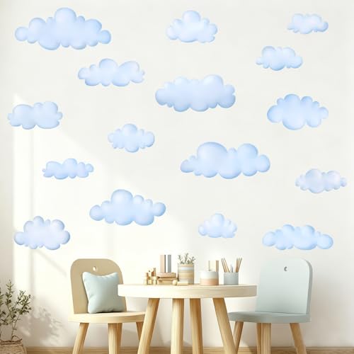 Cloud Wall Decals - 8 Sheets 32 Pcs Cloud Wall Stickers Vinyl Cloud Peel and Stick Wallpaper Blue Wall Decals Stickers for Kids Nursery Bedroom Living Room - color: Cloud