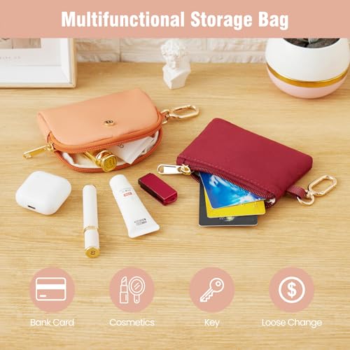 Mini Dual Pouch Wristlet Wallet for Women – Zip Around wristlet Keychain Wallet with 2 Wristlets, Ideal for Dog Walking, Coffee Runs & Lunch Break Essentials (Ruby +Orange) - color: Ruby+Orange