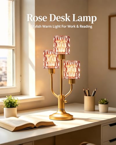 Lightdot Mid Century Modern Red Glass Table Lamp 3 Bulbs Included Dimmable - color: 20-Gold-Pink-Cylinder