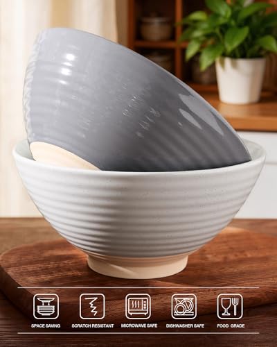 famiware Milkyway 54 oz Large Ramen Bowls Set of 2, White & Dark Gray - color: White & Dark Gray