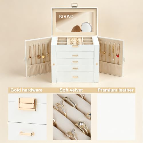 BOOVO Large Jewelry Box for Women, Jewelry Organizer (White Gold 5 Layer) - color: White and Gold, size: 5 Layer