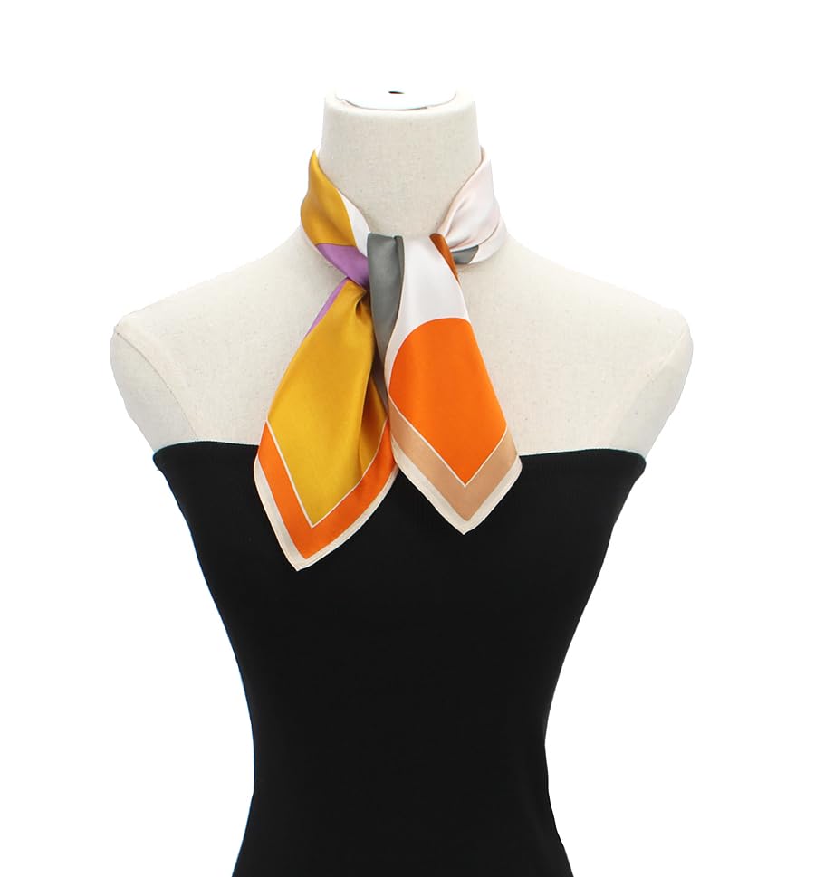 ANDANTINO 100% Mulberry Silk Scarf -21” Square Neckerchief with Gift Packed - color: Colorful Circles