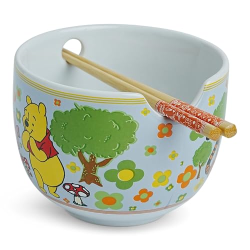Winnie The Pooh Disney Friends Ceramic Ramen Dinnerware Set | Includes 20-Ounce Noodle Bowl and Wooden Chopsticks