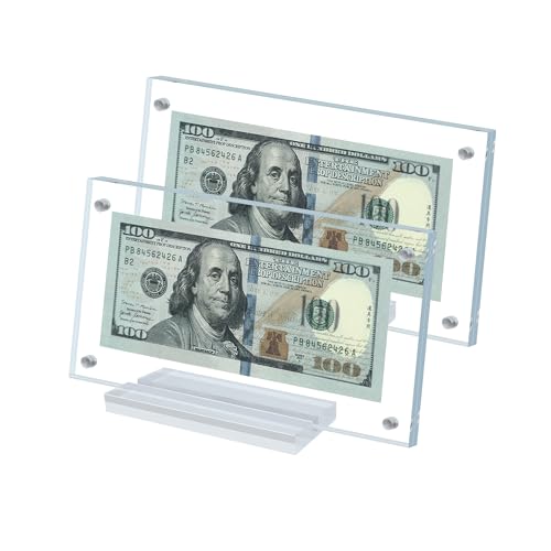 2Pcs Dollar Bill Frame Display Acrylic Dollar Bill Holder for Collectors Currency Frame Display Case Double-Sided Transparent Ticket Banknotes Stamp Photo Protector(Transparent-2) - color: Transparent-2