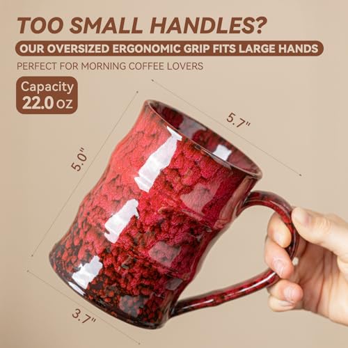 Crimson Ember Ceramic Mug, 22oz Reactive Glaze Coffee Mug, Gift for Him - color: 22oz - Crimson Ember · POWER