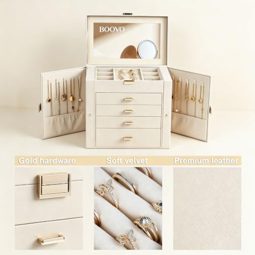 BOOVO Large Jewelry Box for Women, 5 Layer Jewelry Organizer(Pearl White) - color: Pearl White, size: 5 Layer