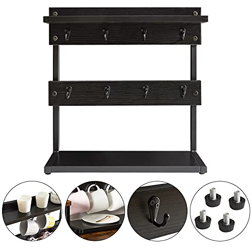 IBUYKE Countertop Mug Tree,Coffee Mug Cup Holder,Black TBJ002B - color: Black, size: with shelf(8 Mugs)