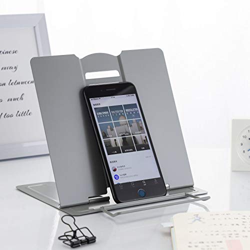 MSDADA Desk Book Stand Metal Reading Book Holder Angle Adjustable Stand - color: Grey