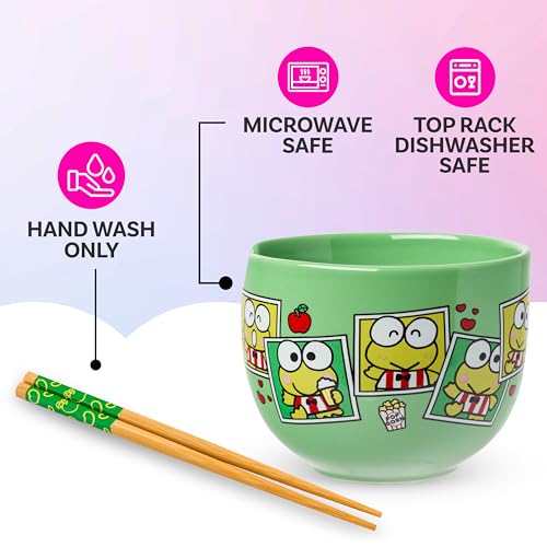 Silver Buffalo Sanrio Hello Kitty Foodie, Ramen Bowl with Chopsticks, 20oz - color: Keroppi Polaroids, size: 20 Ounces (No Spoon)