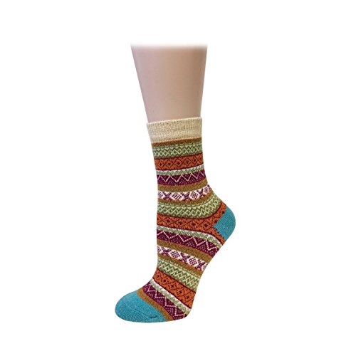 Bowbear Women’s 5-Pair Vintage Pattern Wool Socks - color: Diamond Pattern, size: 9-11