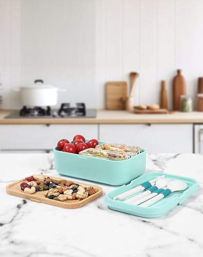 Bento Box for Adult Lunch Containers with Utensils for Men/Women Green - Natural Bamboo Lid, Chopsticks, Microwave Safe, Dishwasher Safe, Bpa Free, Gifts for Women, Cute, Small - color: Green