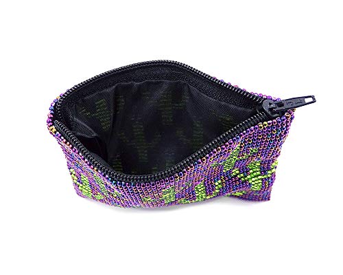 Multi Saguaro Cactus Pattern Czech Glass Seed Beaded Coin Purse Zipper Pouch - Womens Fashion Handmade Bags Boho Travel Accessories (Iridescent Purple) - color: Iridescent Purple