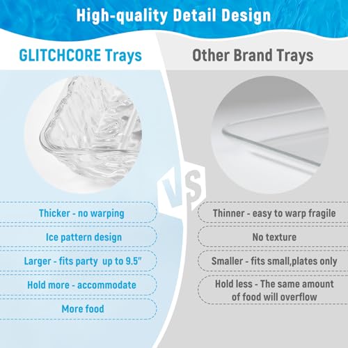 GLITCHCORE 4-Pack Premium Acrylic Serving Trays - 15x11 Extra Thick Reusable Platters - Shatterproof Ice-Pattern Food Trays for Party, Catering, Wedding & Kitchen Organization - BPA-Free