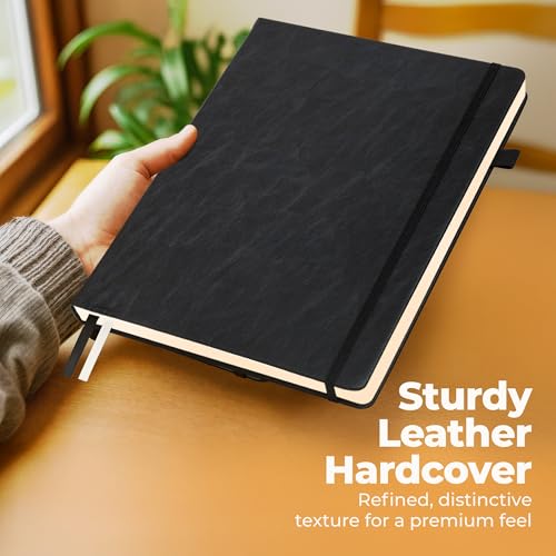Classic Lined Journal Notebook 8.5x11" A4 Hardcover Leather - Black Journal - color: Black, size: A4 200 Pages