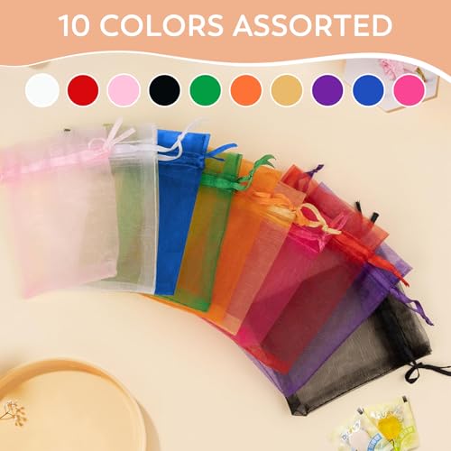 50PCS Organza Bags 3x4 Multicolor, Small Gift Bags for Jewelry Candy Goodie Treat Sachet, Mesh Gift Bag Drawstring for Wedding Baby Shower Party Favors, Halloween Gifts Wrapping Supplies - color: 10 Colors