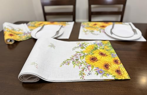 Set of 4 Sunflower Floral Leaves Placemats 18x13 Inches - color: Sunflower