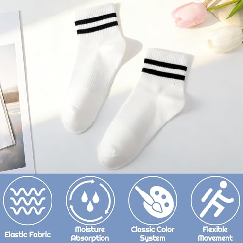 Womens White Crew Socks 6 Pair Striped Trim Casual Crew Socks - color: 8pairs White