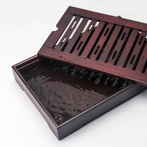 Gongfu Tea Tray, Bamboo Tea Tray,Gongfu Tea Table Tray with Reservoir (L) - size: 13.9" x 8.9" x 2.1"
