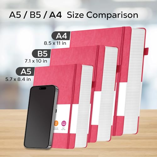 FOCUS DAY Lined Journal Notebook for Women/Men Writing Work, 320 Pages A4 Large Notebook notepads 8.5 x 11 for Note Taking, Hardcover Leather Journal, 100Gsm Thick Paper, Pink - color: 6.Pink, size: A4