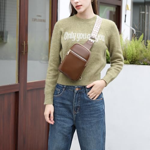 DIOMO Anti Theft Small Sling Bag for Women Cross Body Bag Trendy, RFID Fanny Packs Vegan Leather for Women Travel Belt Purse - color: Coffee-Gold Zipper