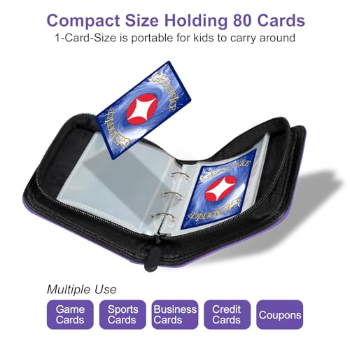 GEAoffice 1 Pocket Mini Trading Card Binder Holds 80 Cards with Zip, Purple - color: Purple-1 Pocket