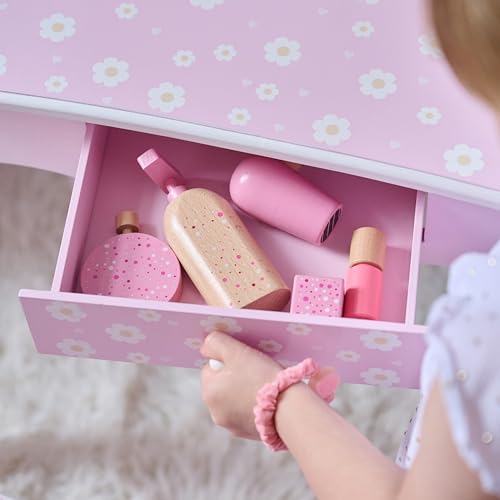 Teamson Kids Daisy Gisele Wood Play Vanity Set, Pink, Ages 3+ - color: Pink