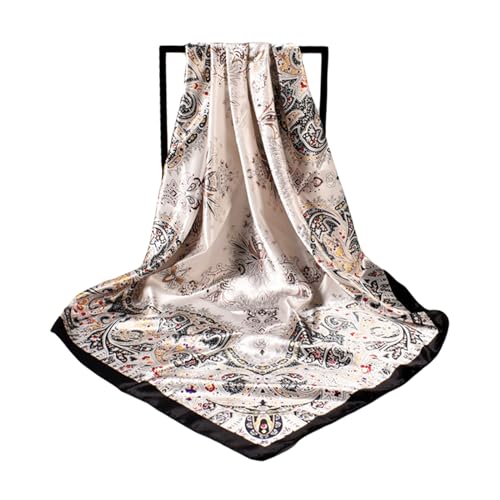 35 Inches Silk Head Scarf-Satin Hair Scarves Silk Bandana Scarf Headscarf for Women's Fashion Scarves - color: Large Floral Cashews - Black