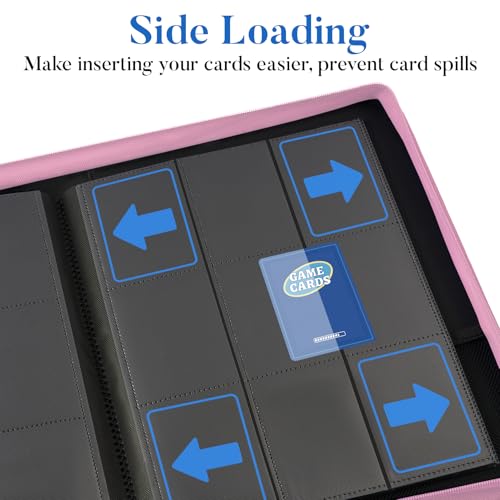 Premium Zip Card Binder, Fabmaker 9 Pocket Trading Card Binder PU Cover - color: Pink, size: 9 Pocket - 13.9" x 10.5"