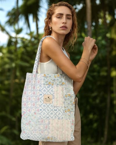 Miss Adola Corduroy Tote Bag for Women Cute Design - color: Floral Patchwork